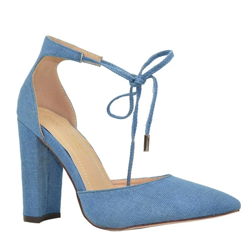 Women's Closed Pointed Toe Block Heel with Ankle Straps